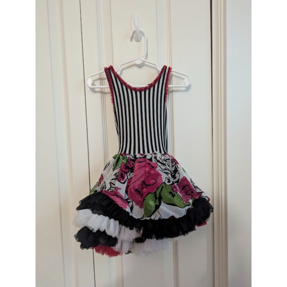 vintage Kaiya Eve Soft mesh Dress floral stripes black white pink 18 months
